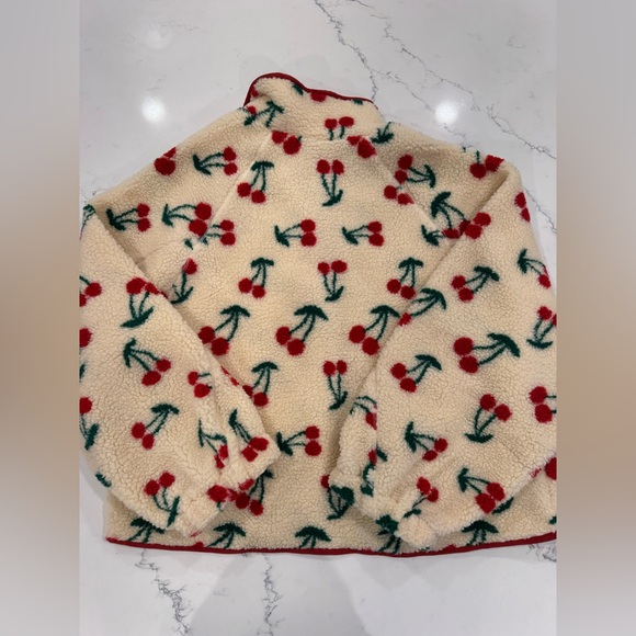 Very J Cherry Pattern Sherpa Jacket - Size S - Picture 2 of 6
